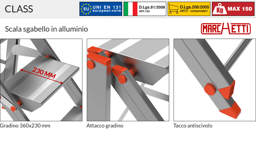 Scala sgabello alluminio 4 gradini con parapetto class piu' - Z12682